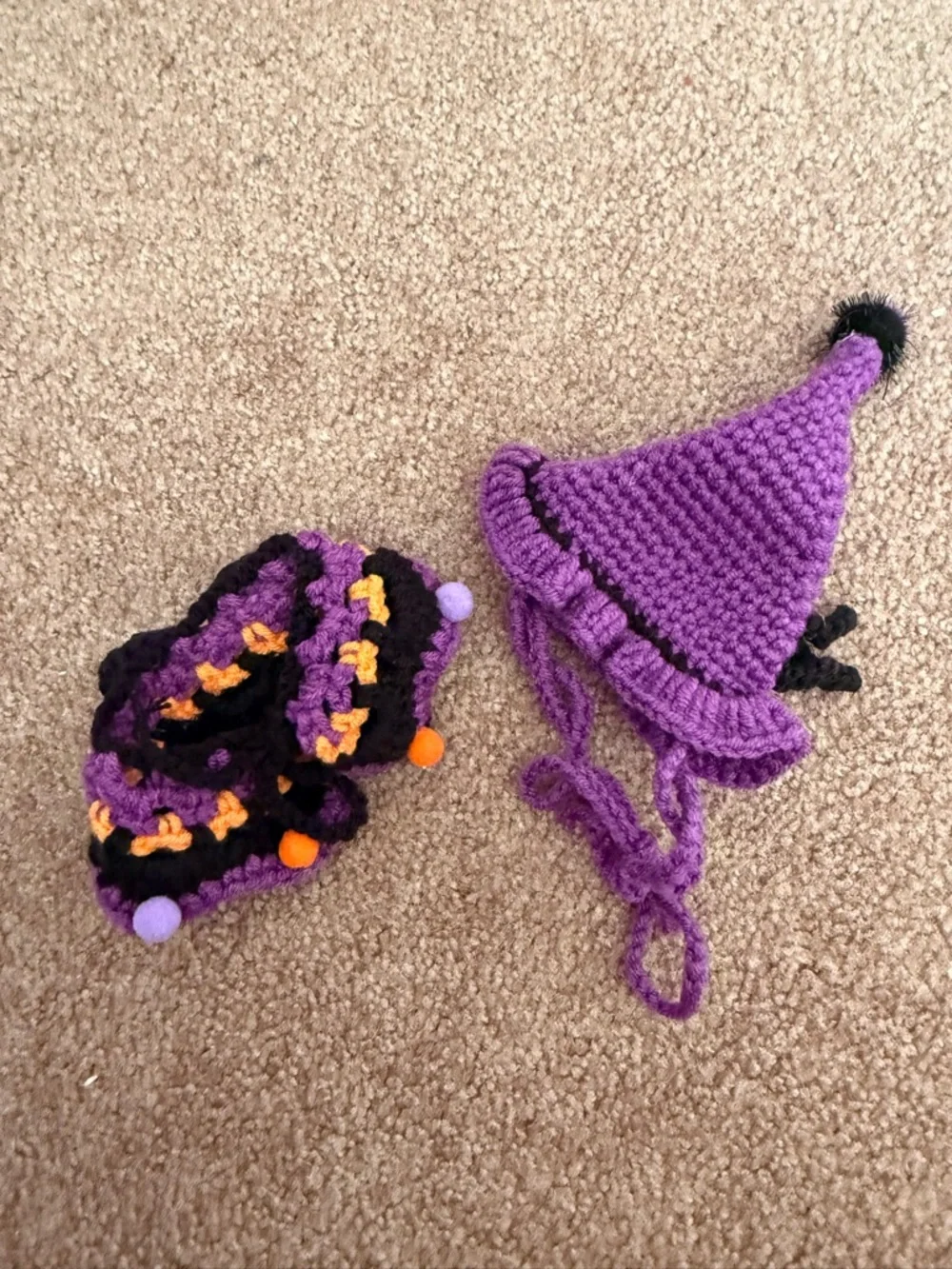 Purple Crochet Halloween Witch Hat & collar for Small Pets
